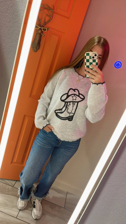 Chain Stitch Boot Sweater - Oatmeal