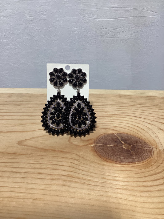 Faux Black Pear Cluster drop Earrings