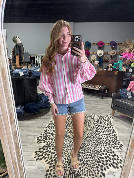 Pink Stripe Button Up