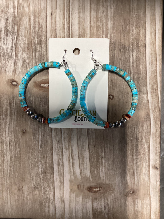 Turquoise and Orange Spiny Hoops