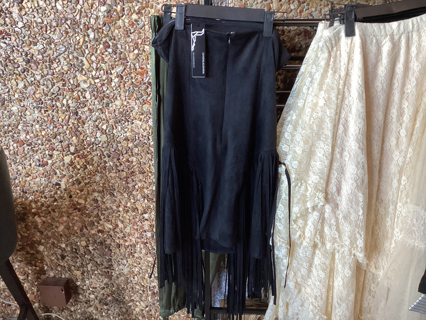 Lucky and blessed black fringe skirt