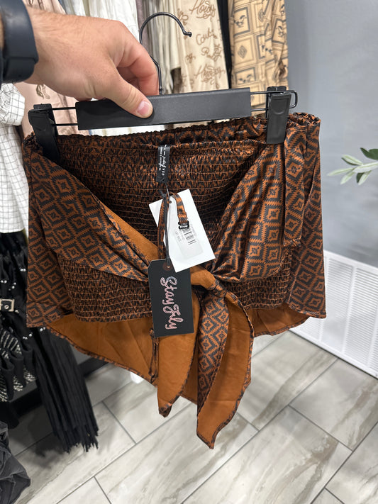 Two Fly Brown and Black Patterned Bandana Top