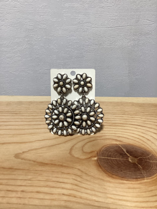 Faux White Double Cluster Earrings