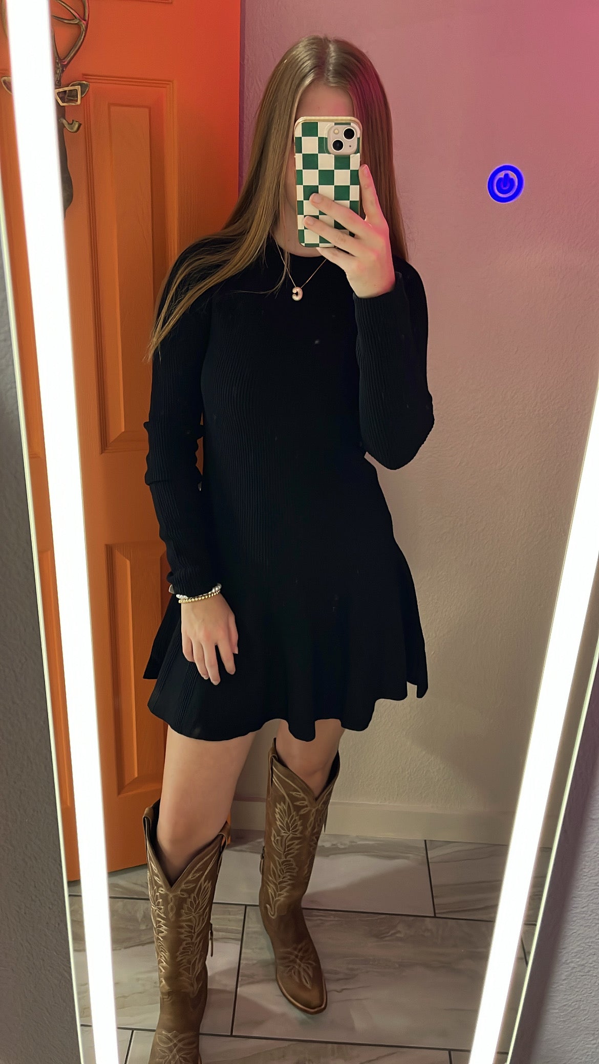 Pleated Sweater Dress - Black