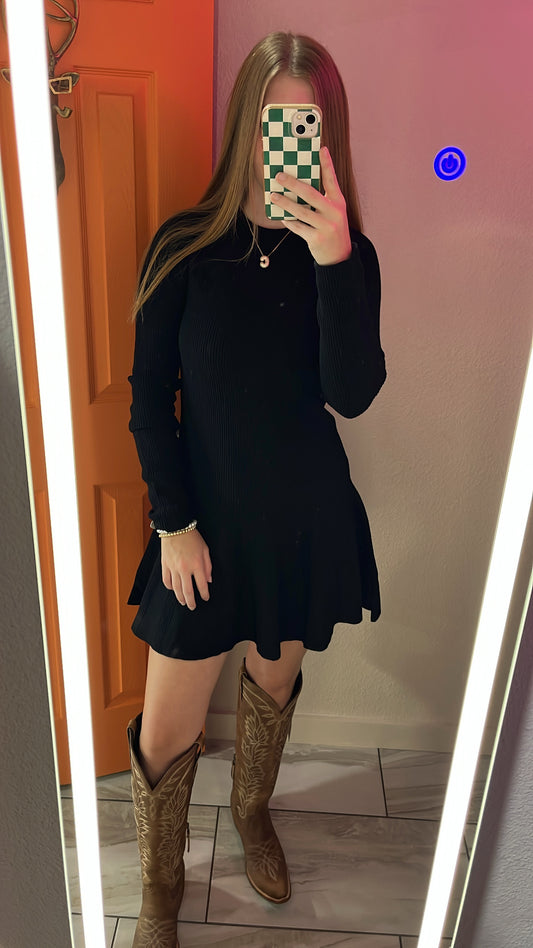 Pleated Sweater Dress - Black