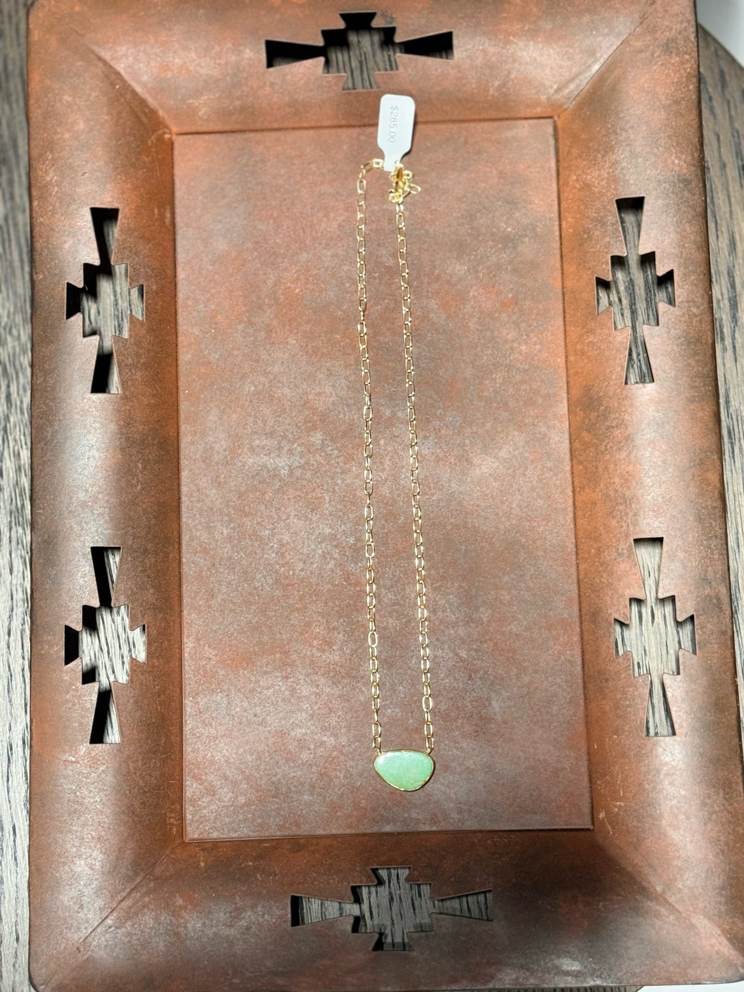Hada Collection Kingman Turquoise 14K Gold Plate Necklace - Oval 18 inch