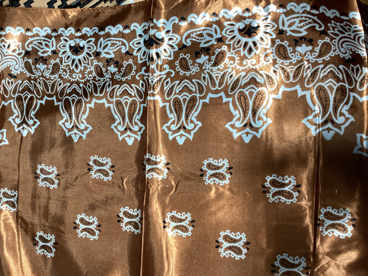 Brown Silk Bandana Print Scarf