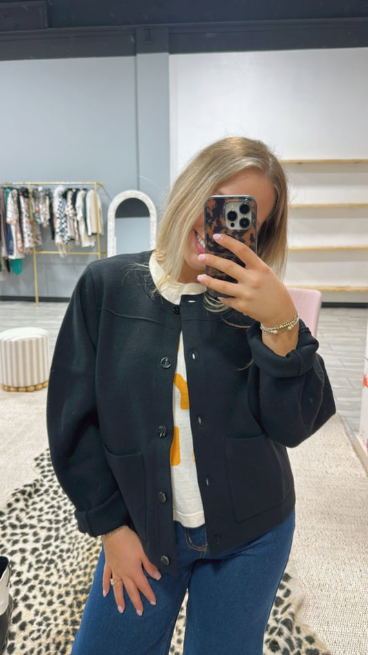 Black Long Sleeve Cropped Cardigan
