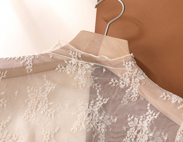 Semi Sheer Mesh Floral Lace Layering Top: Beige