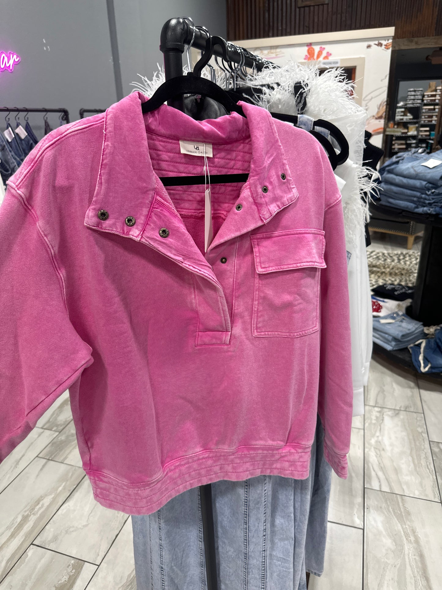 Pink Wash Button Up Pullover