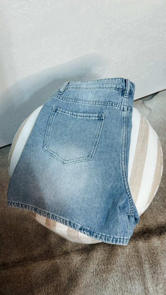 Two Fly Studded Denim Shorts