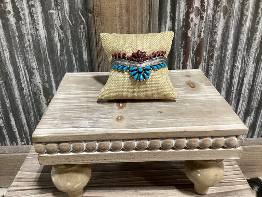 Turquoise & Red Half Leaf Cuff