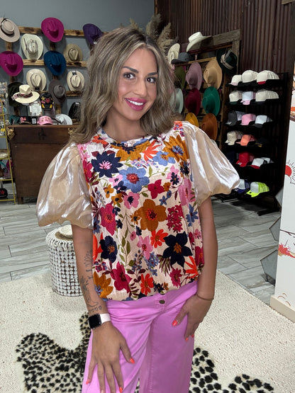 Bubble Sleve Floral Blouse