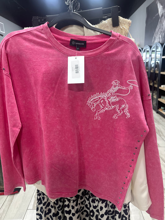 Merigold Kiss Pink Studded Long-Sleeve Shirt