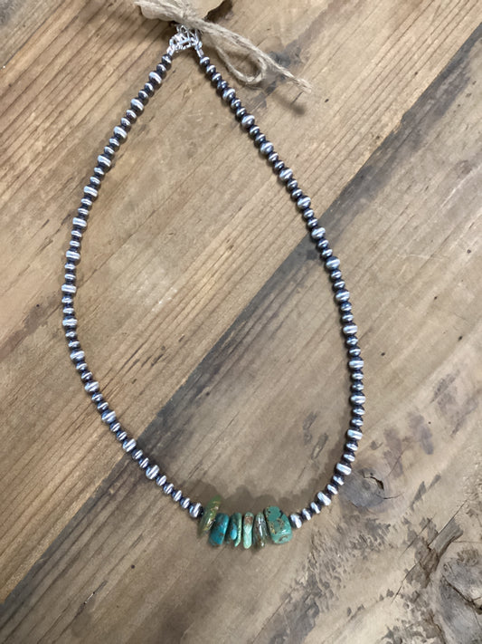 Navajo Pearl Necklace w/stones 16”