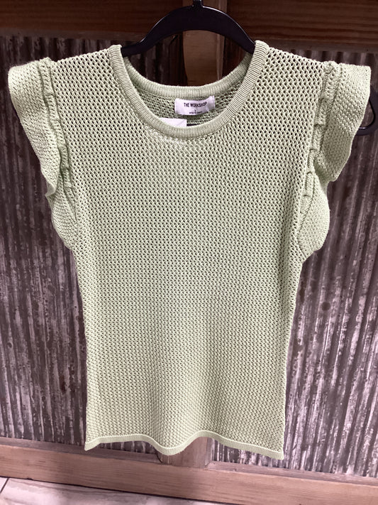 The Workshop Green Frill-Sleeve Crochet Top