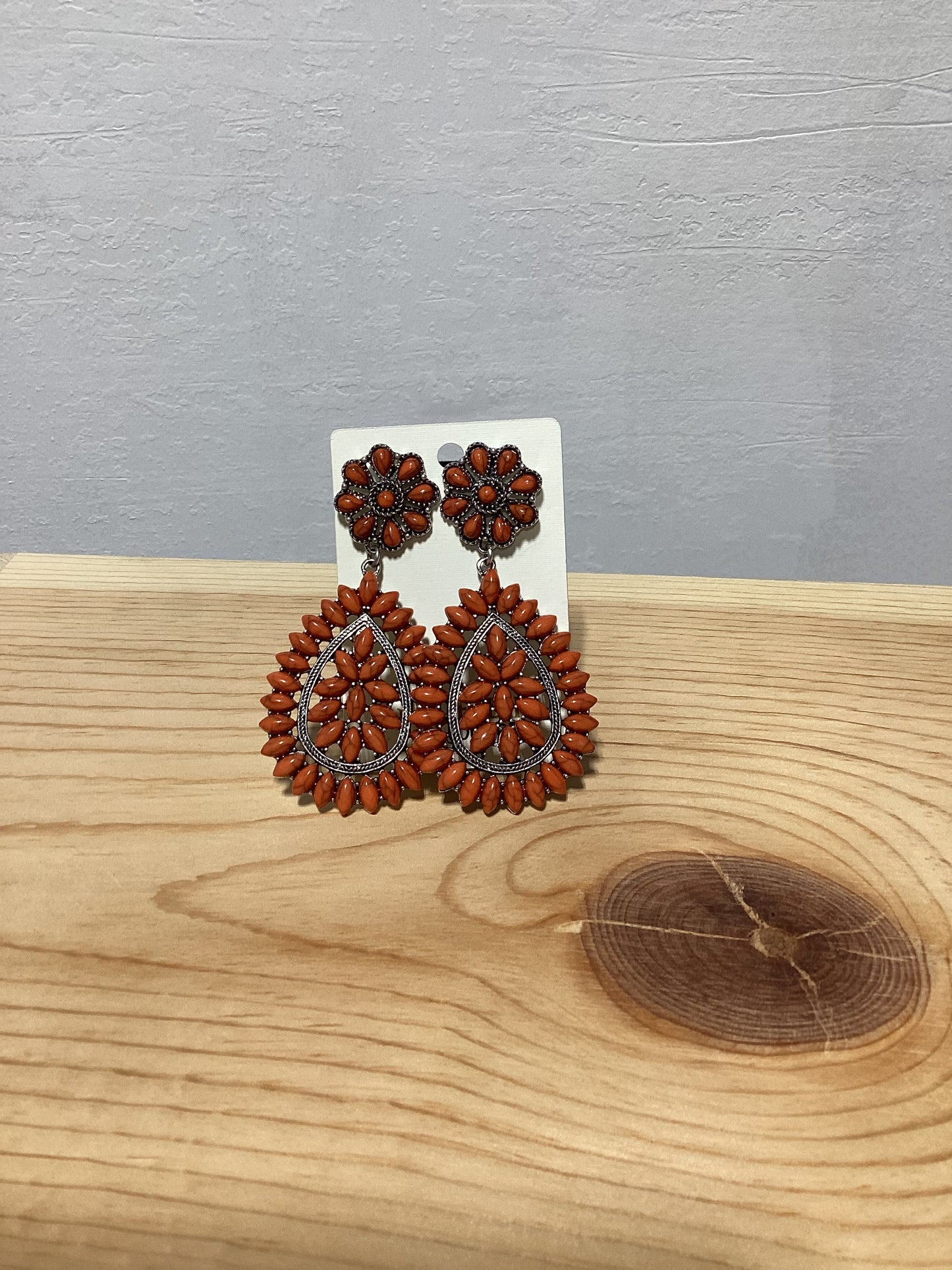 Faux Pear Drop Cluster Orange Earrings