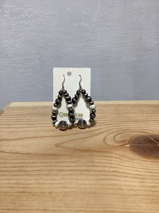 Faux Navajo and White Pearl Drop Earrings