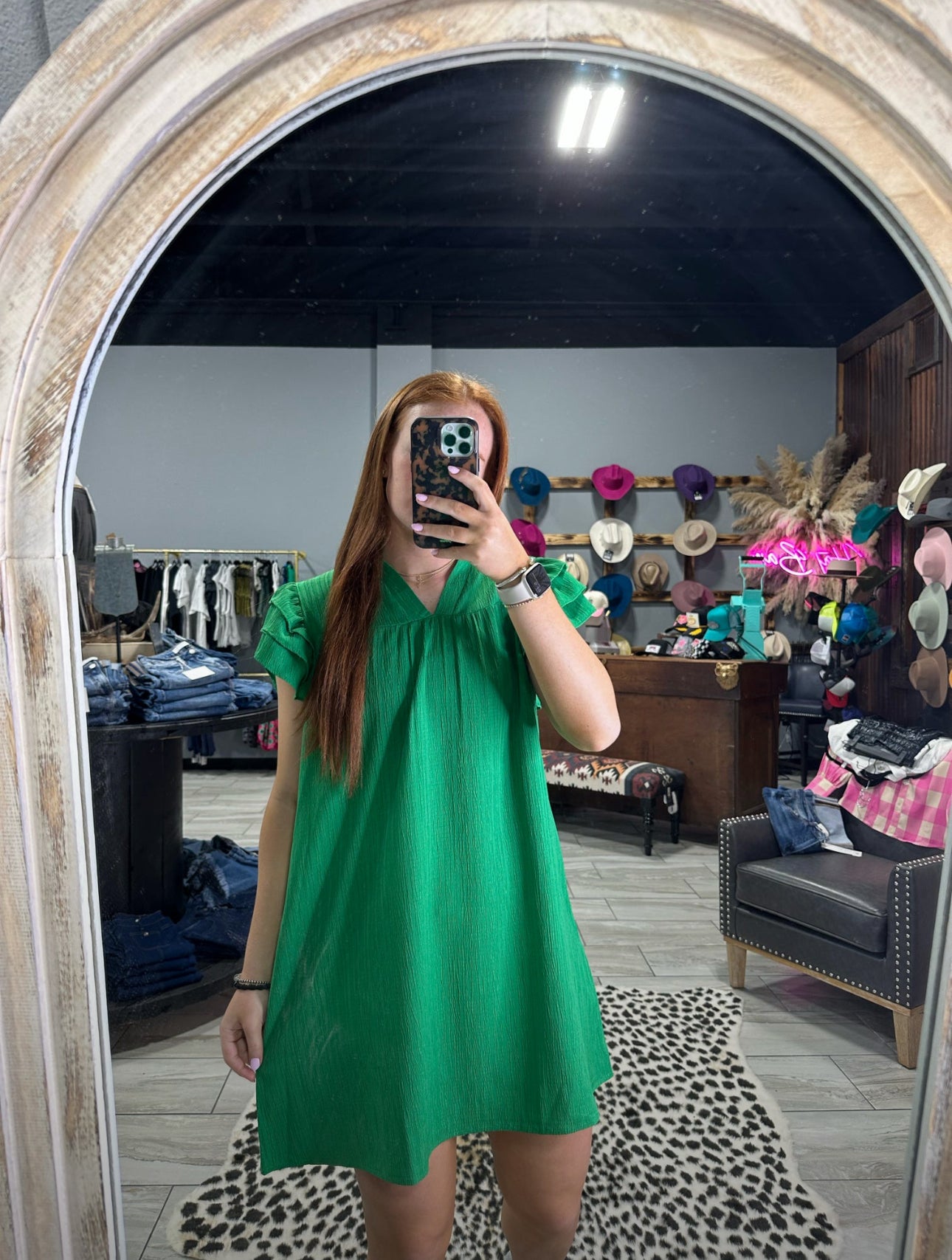 Ruffle Sleeve Dress - Green