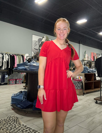 Red V Neck Dress