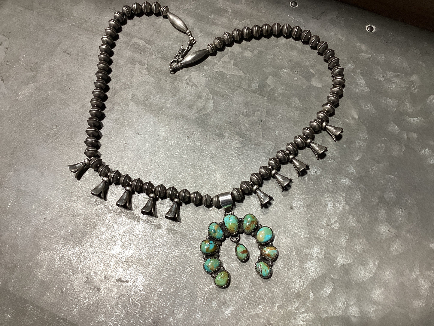 Sonoran Gold Squash Blossom and Navajo Pearl Necklace