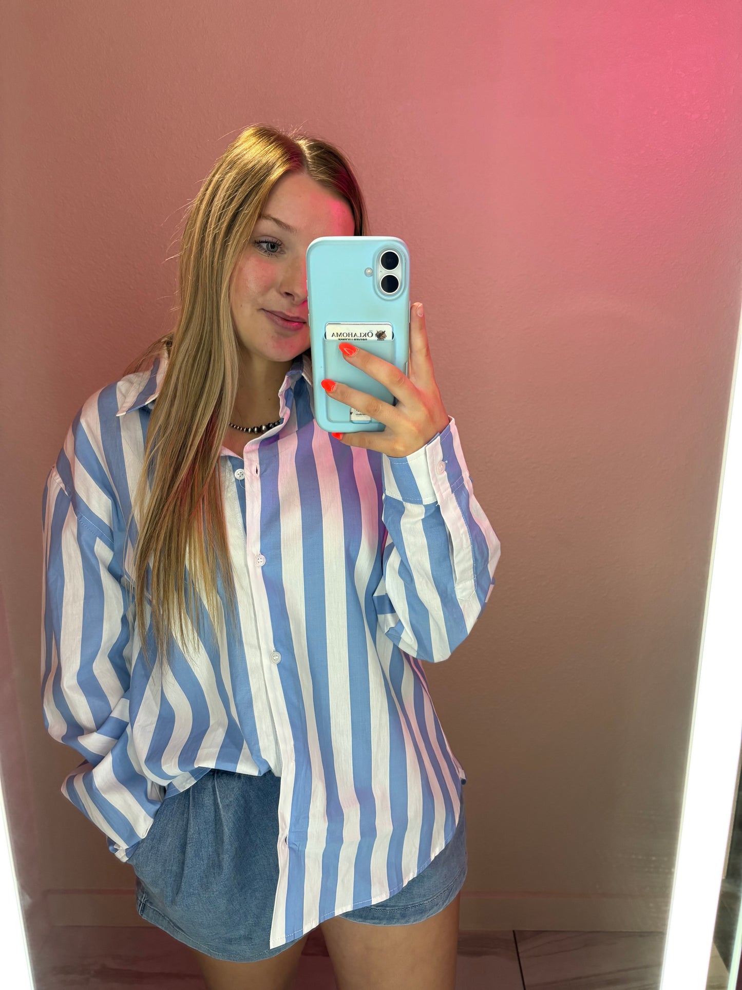 Striped Button Down -Blue