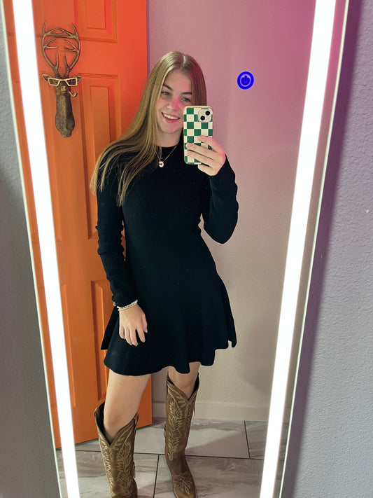 Pleated Sweater Dress - Black