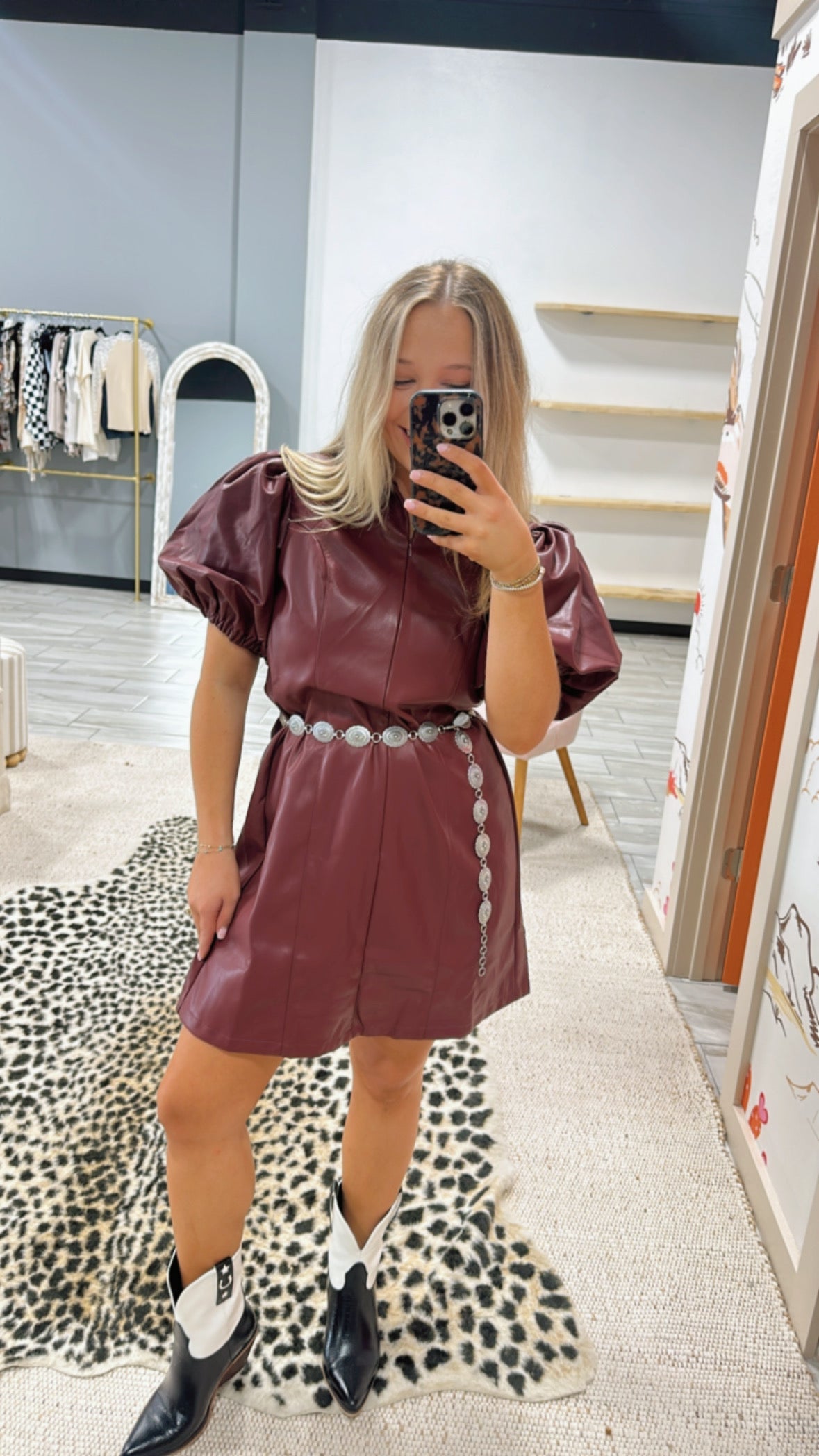 Puff Sleeve Leather Dress