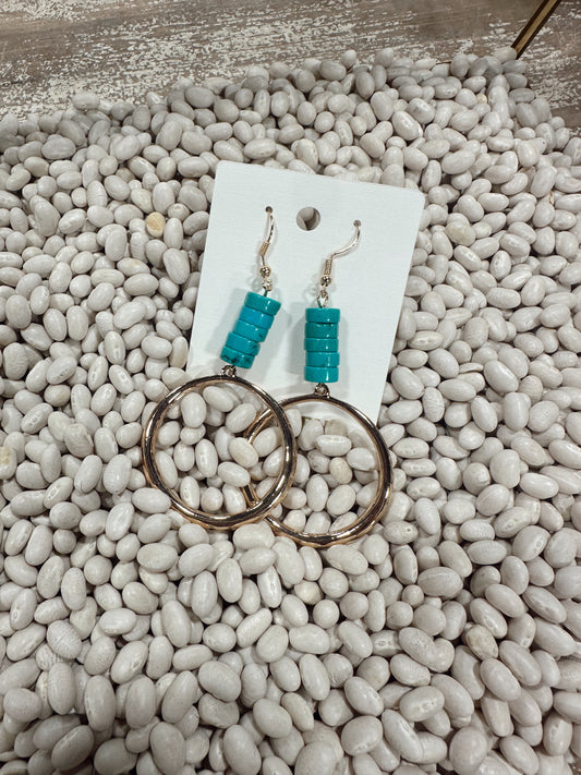 Faux Gold and Turquoise Dangle Hoops