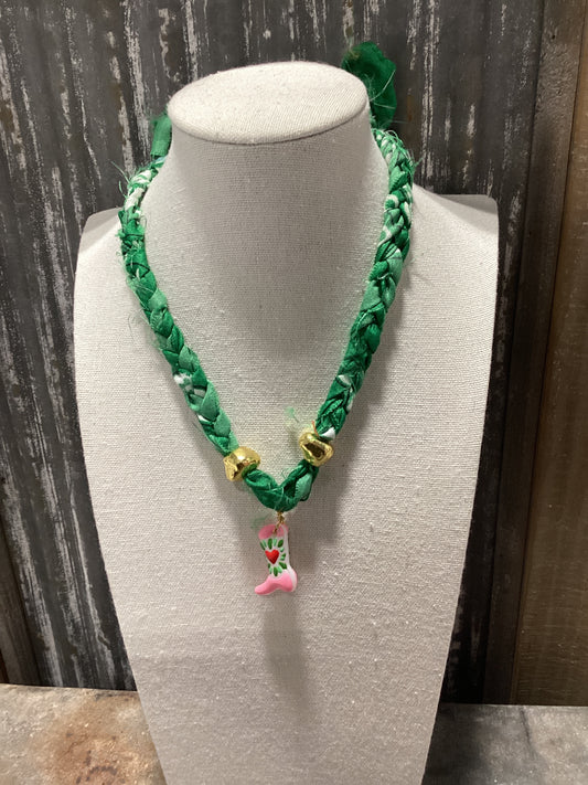 Bandana Boot Charm Necklace - Dark Green