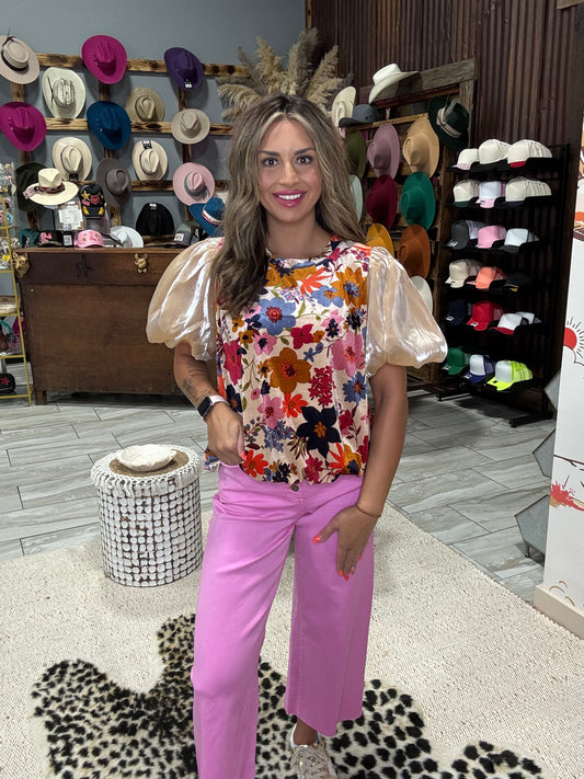 Bubble Sleve Floral Blouse