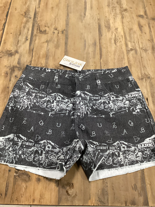 Two Fly Black and White Western Print Shorts