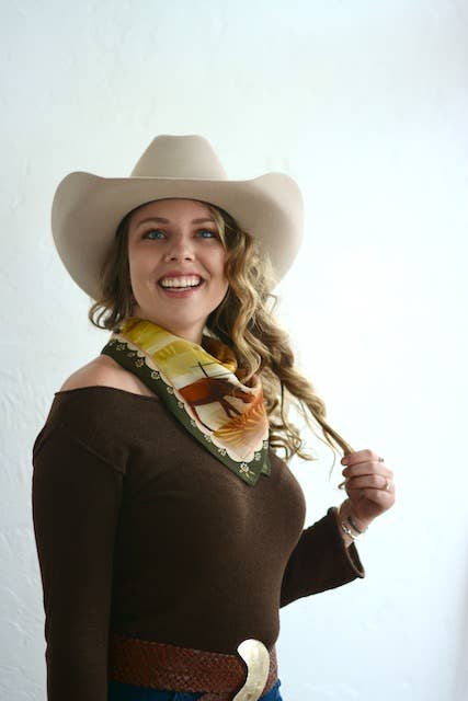 Grazing Pasture Western Cowgirl Horses Silk Wild Rag Scarf