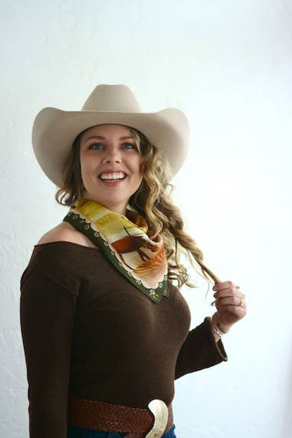 Grazing Pasture Western Cowgirl Horses Silk Wild Rag Scarf