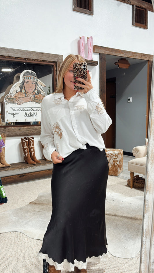 Black Lace Trimmed Maxi Skirt
