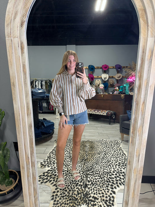 Tan Stripe Button Up