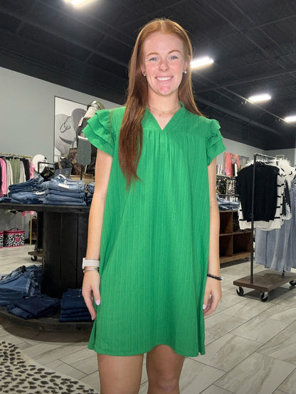 Ruffle Sleeve Dress - Green