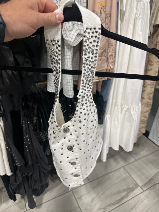White Studded Halter Top