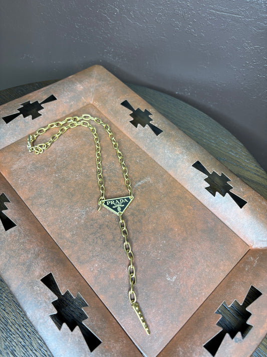 PRADA Lariat Necklace Black/Gold