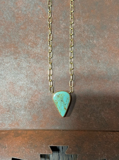 Hada Collection Kingman Turquoise 14K Gold Plate Necklace - Teardrop 18 inch