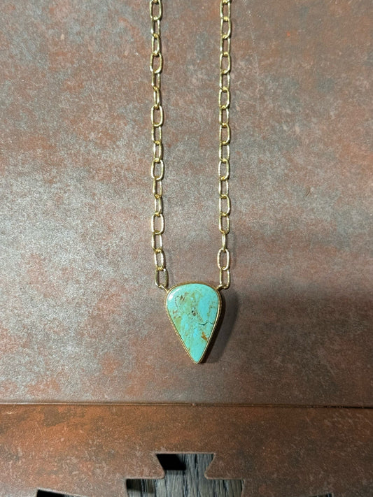 Hada Collection Kingman Turquoise 14K Gold Plate Necklace - Teardrop 18 inch