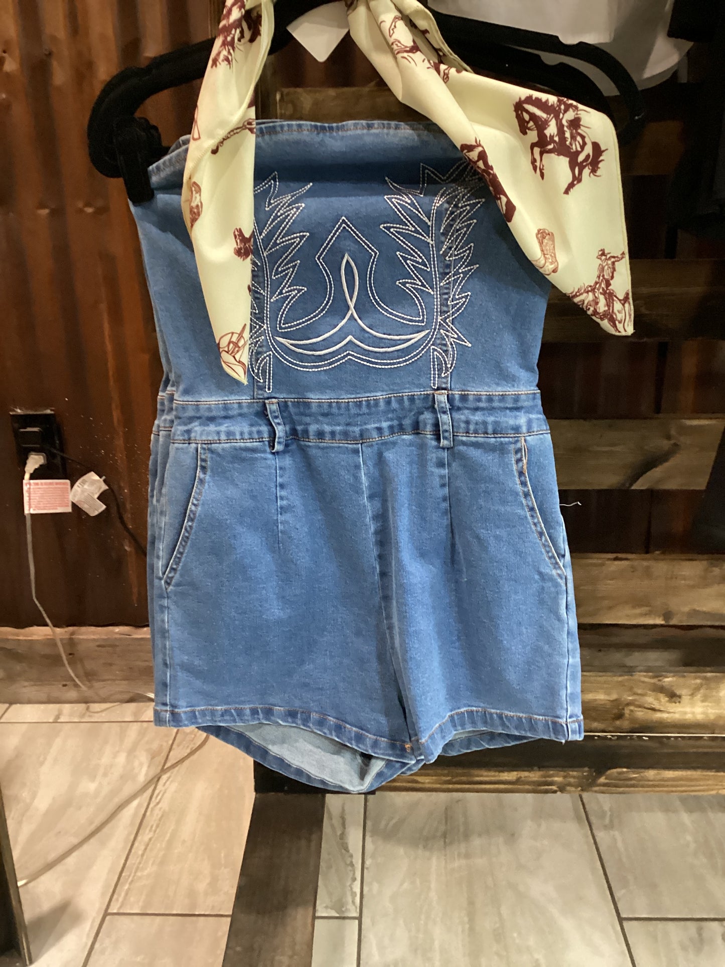 Boot Stitch Denim Romper