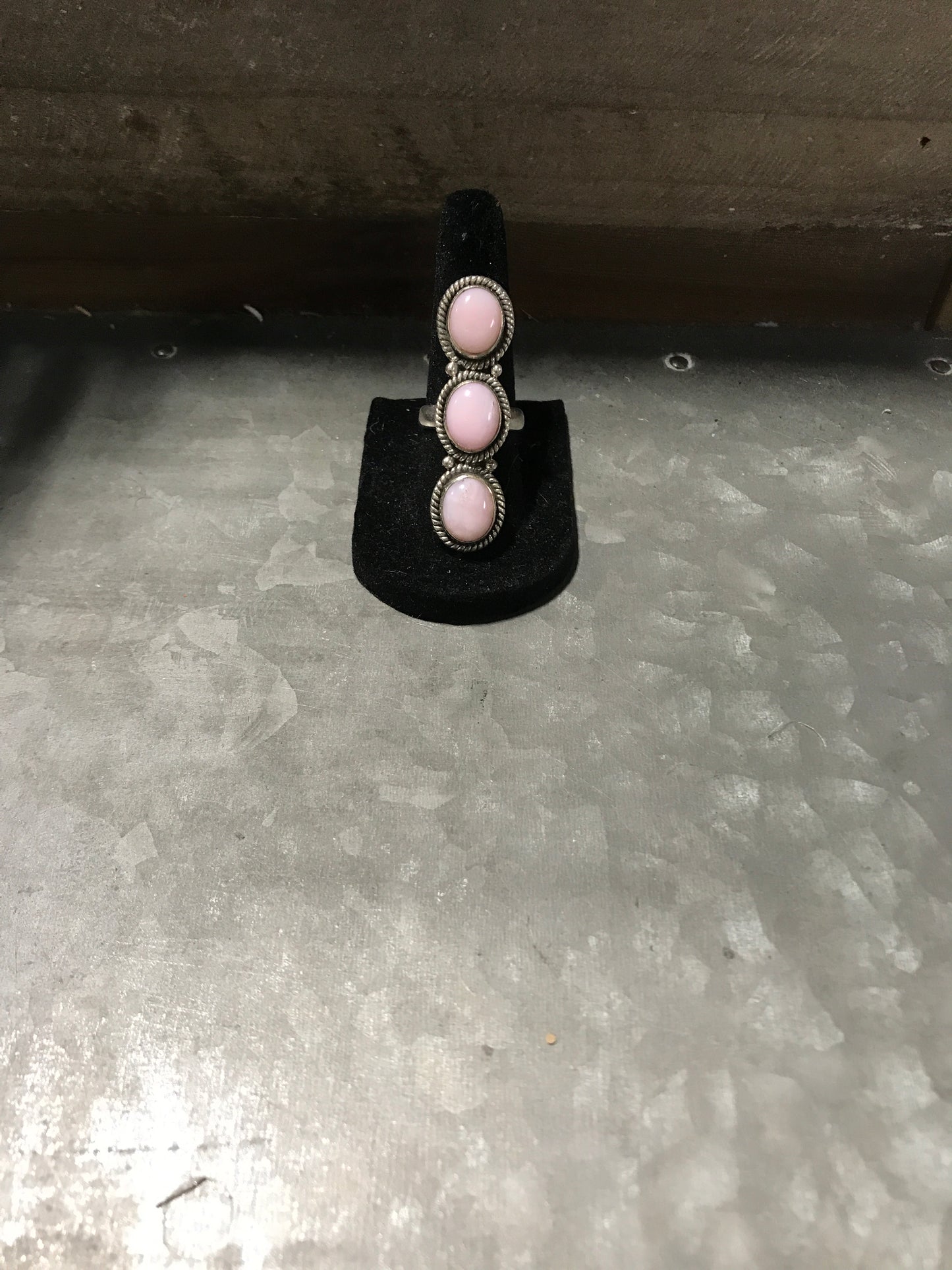 Pink Opal 3 Stone Ring Size 6