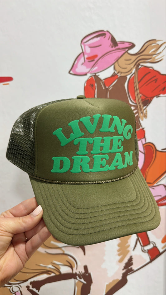 Living The Dream Trucker - Olive/Neon Green