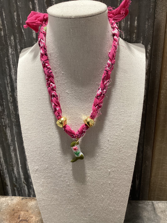 Bandana Boot Charm Necklace - Hot Pink