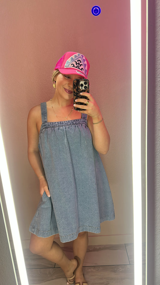 Strap Denim Flare Dress