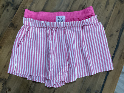 Waist Double Elastic Banded Boxer Stripe Shorts : Pink