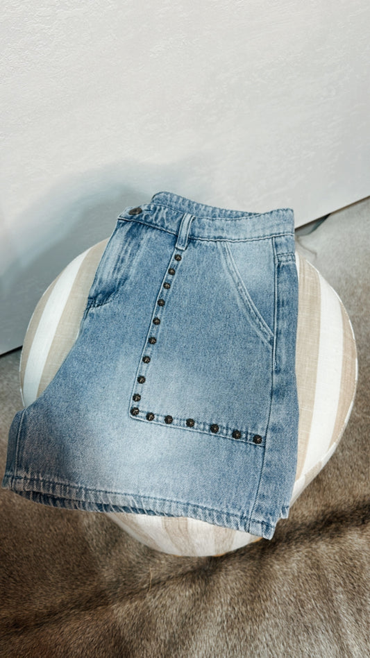 Two Fly Studded Denim Shorts