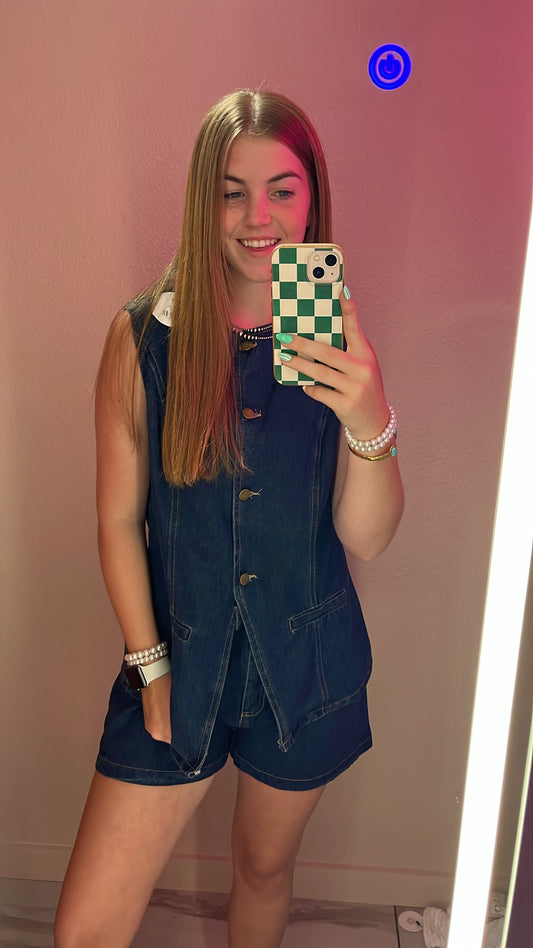 Ladies Denim Sleeveless Tank Top and Shorts Sets
