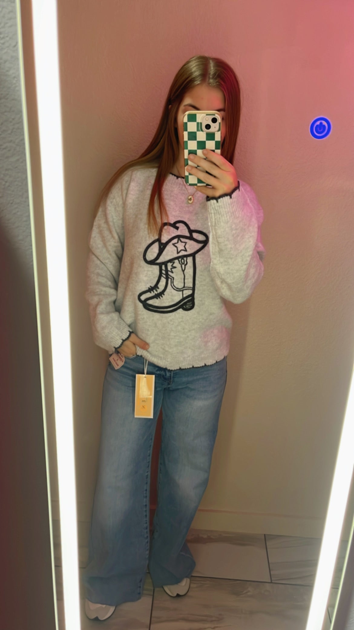 Chain Stitch Boot Sweater - Light Grey